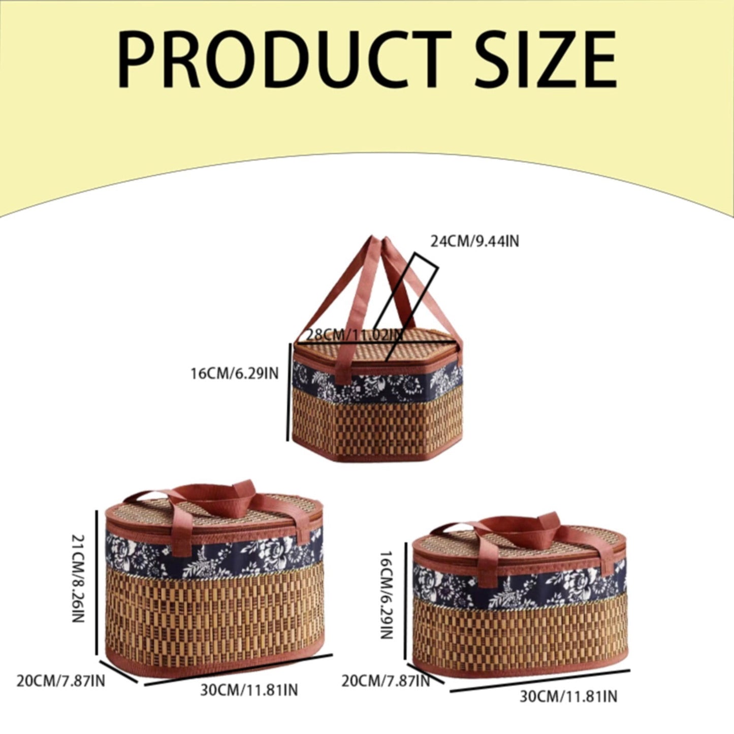 Wicker Basket with Lid,Wicker Picnic Basket with Double Handles,Woven Picnic Storage Rattan Wicker Egg Serving Gift Baskets Food Vintage Organizer Fruit Lid Hyacinth Medium Wicker Basket Brown