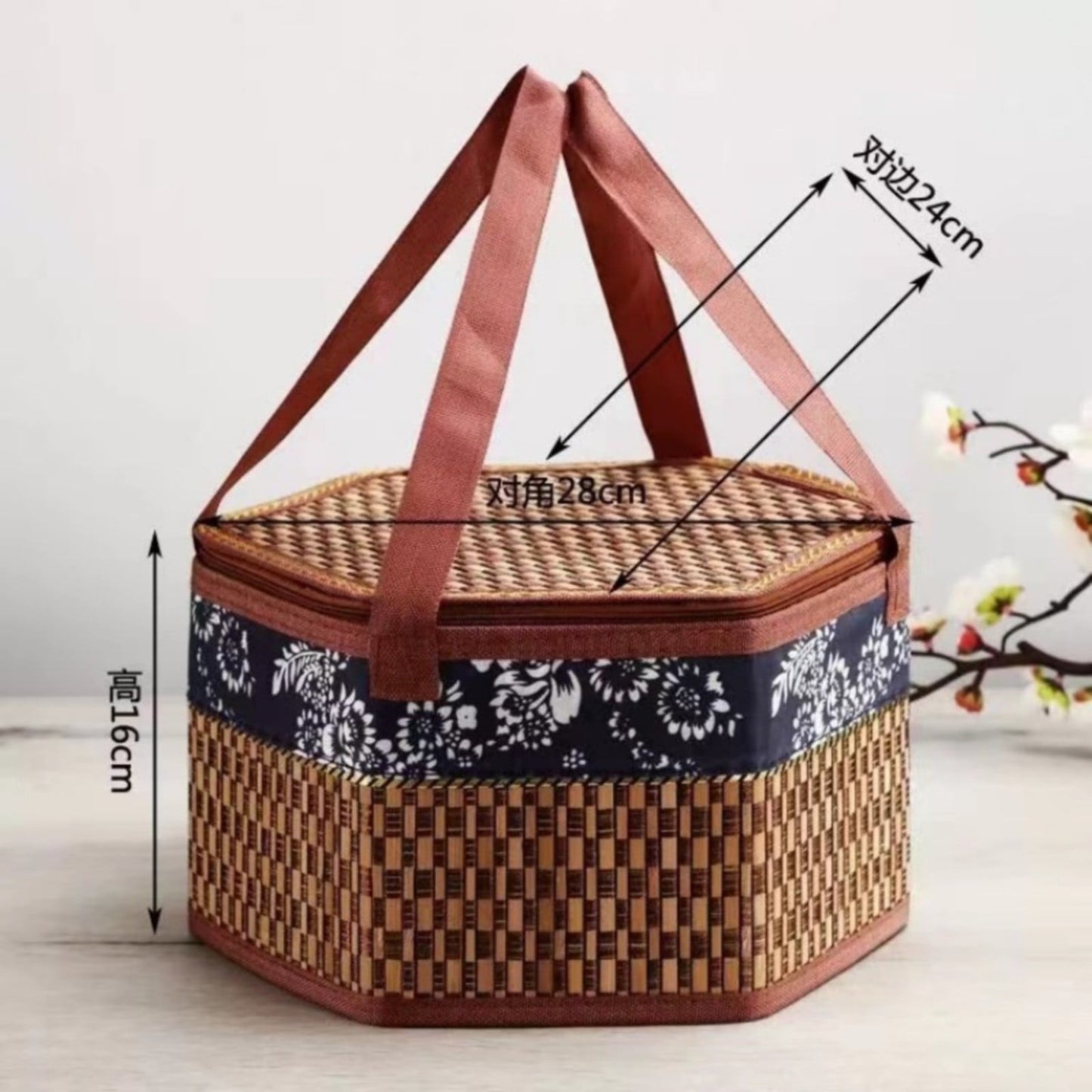 Wicker Basket with Lid,Wicker Picnic Basket with Double Handles,Woven Picnic Storage Rattan Wicker Egg Serving Gift Baskets Food Vintage Organizer Fruit Lid Hyacinth Medium Wicker Basket Brown