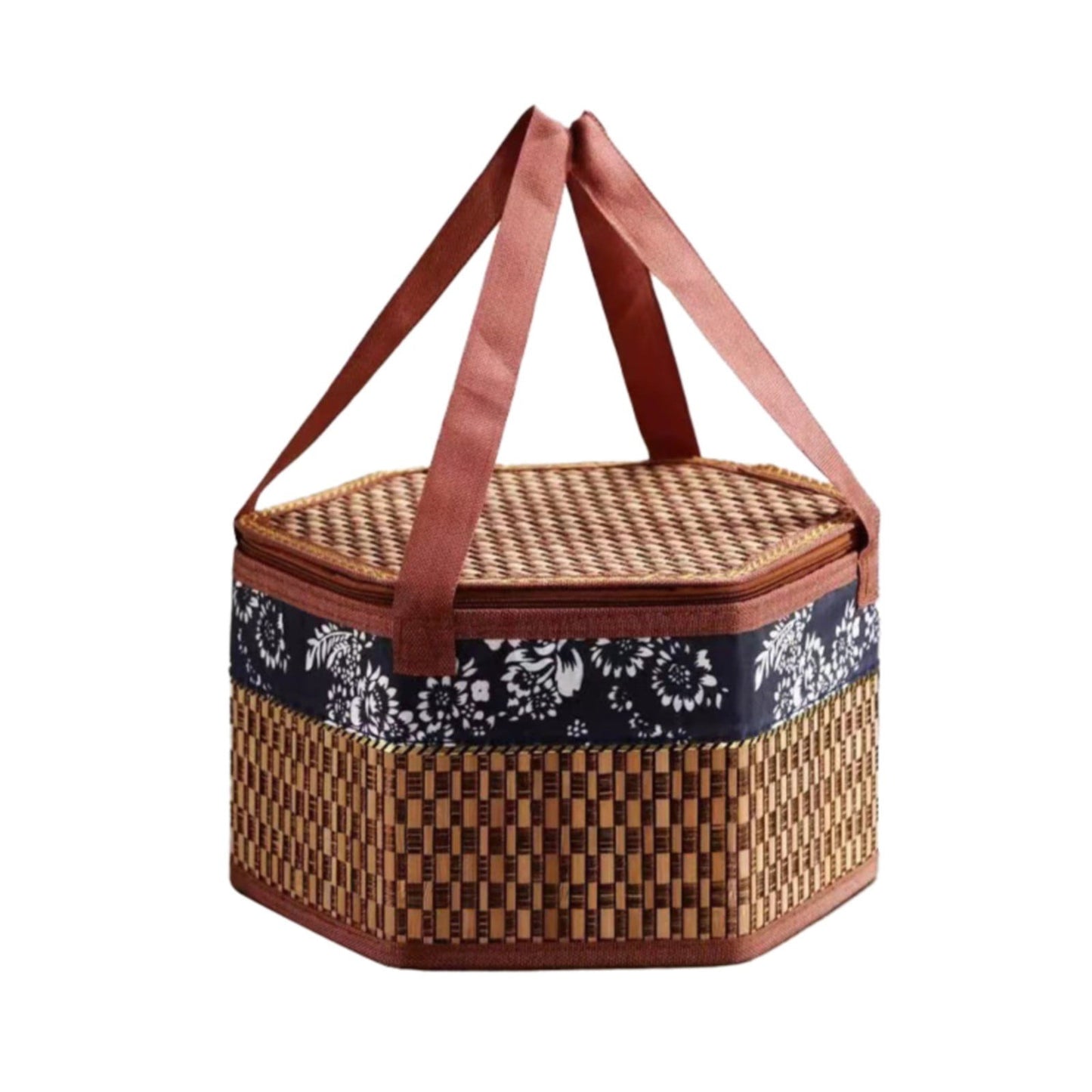 Wicker Basket with Lid,Wicker Picnic Basket with Double Handles,Woven Picnic Storage Rattan Wicker Egg Serving Gift Baskets Food Vintage Organizer Fruit Lid Hyacinth Medium Wicker Basket,Brown Khaki