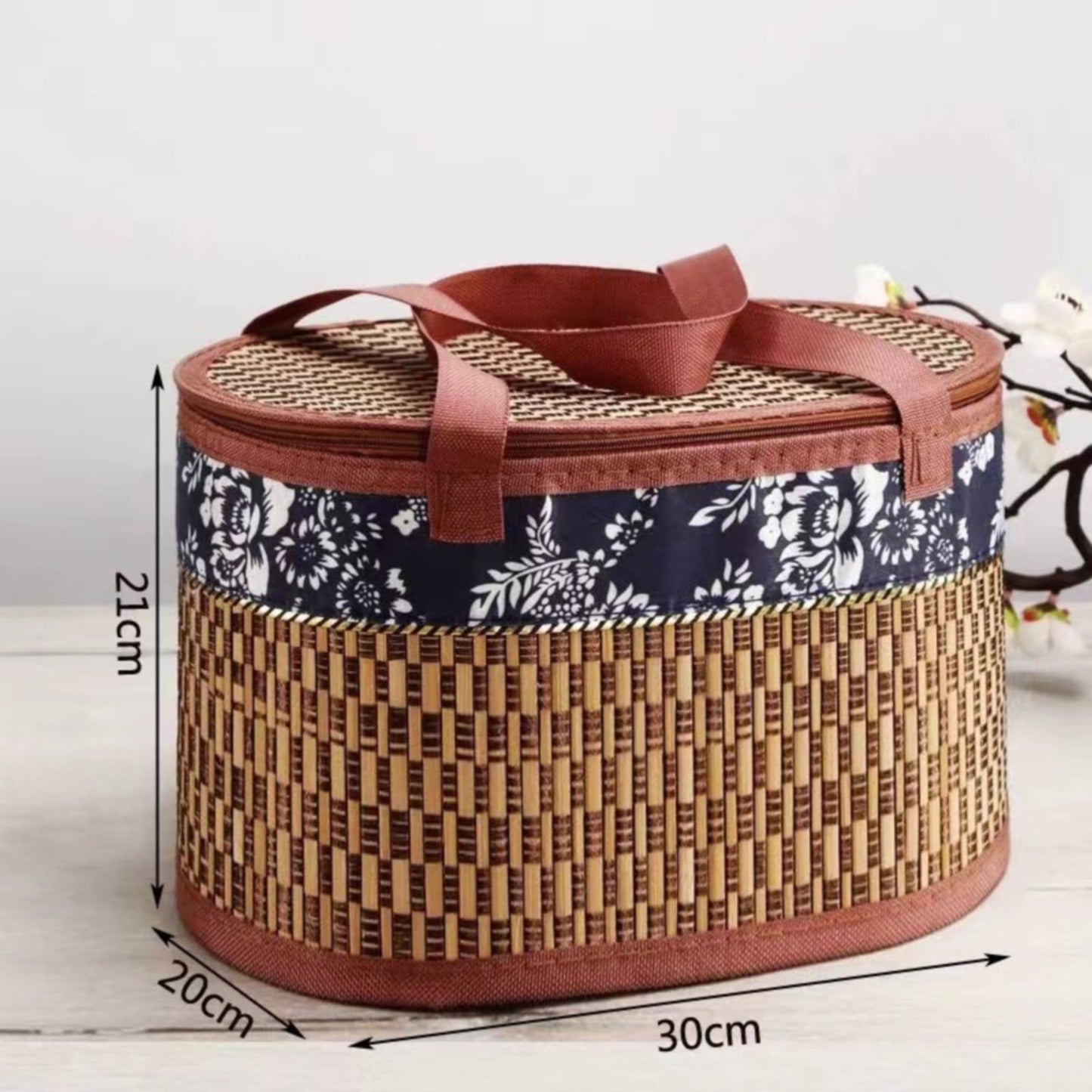 Wicker Basket with Lid,Wicker Picnic Basket with Double Handles,Woven Picnic Storage Rattan Wicker Egg Serving Gift Baskets Food Vintage Organizer Fruit Lid Hyacinth Medium Wicker Basket,Brown Khaki