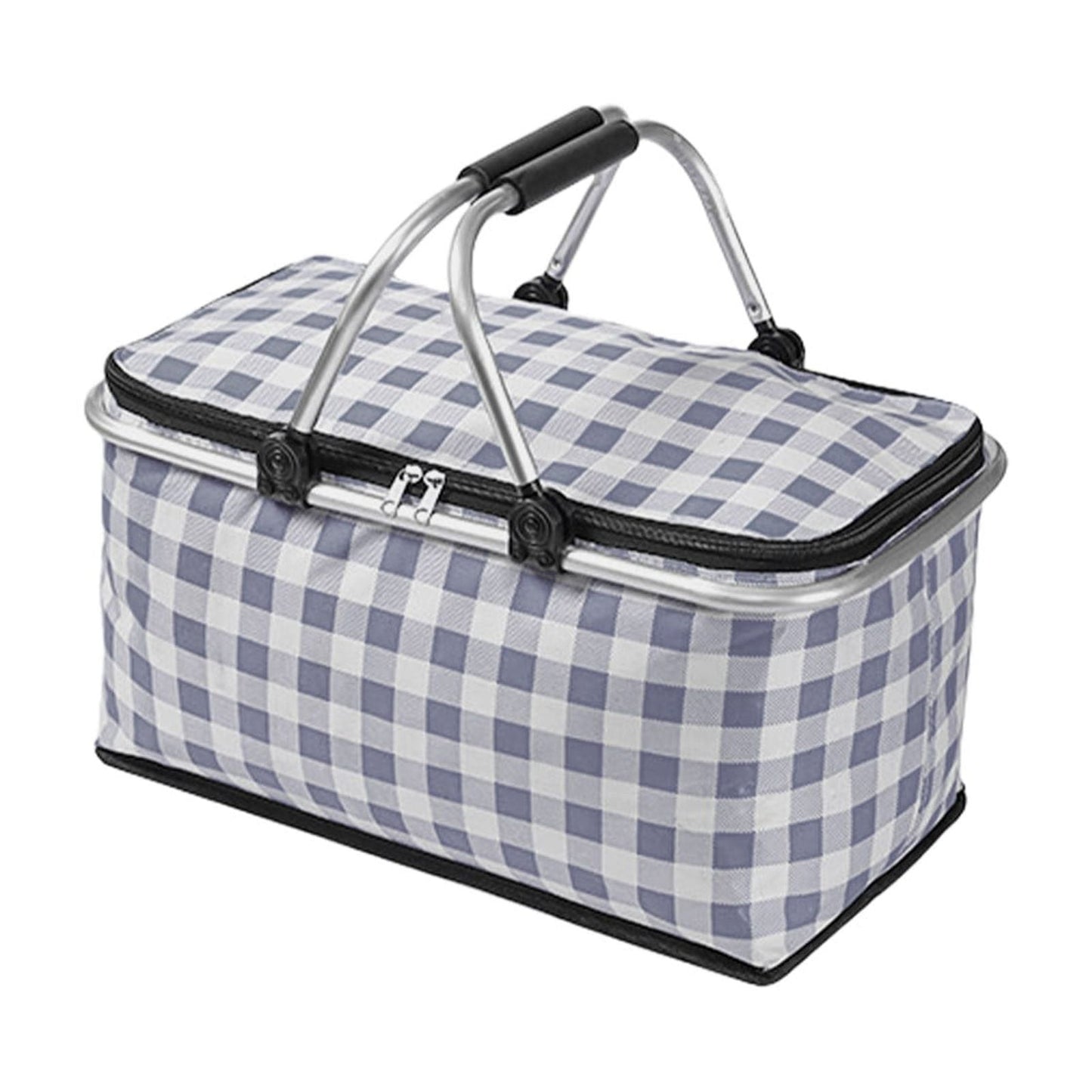 Kdkad Picnic Basket, Collapsible Shopping Basket with Lid Large Market Basket with Handles Reusable Folding Grocery Basket Insulated Cooler Bag for Picnic Travel 47x27x22cm/18.5x10.62x8.66in Black