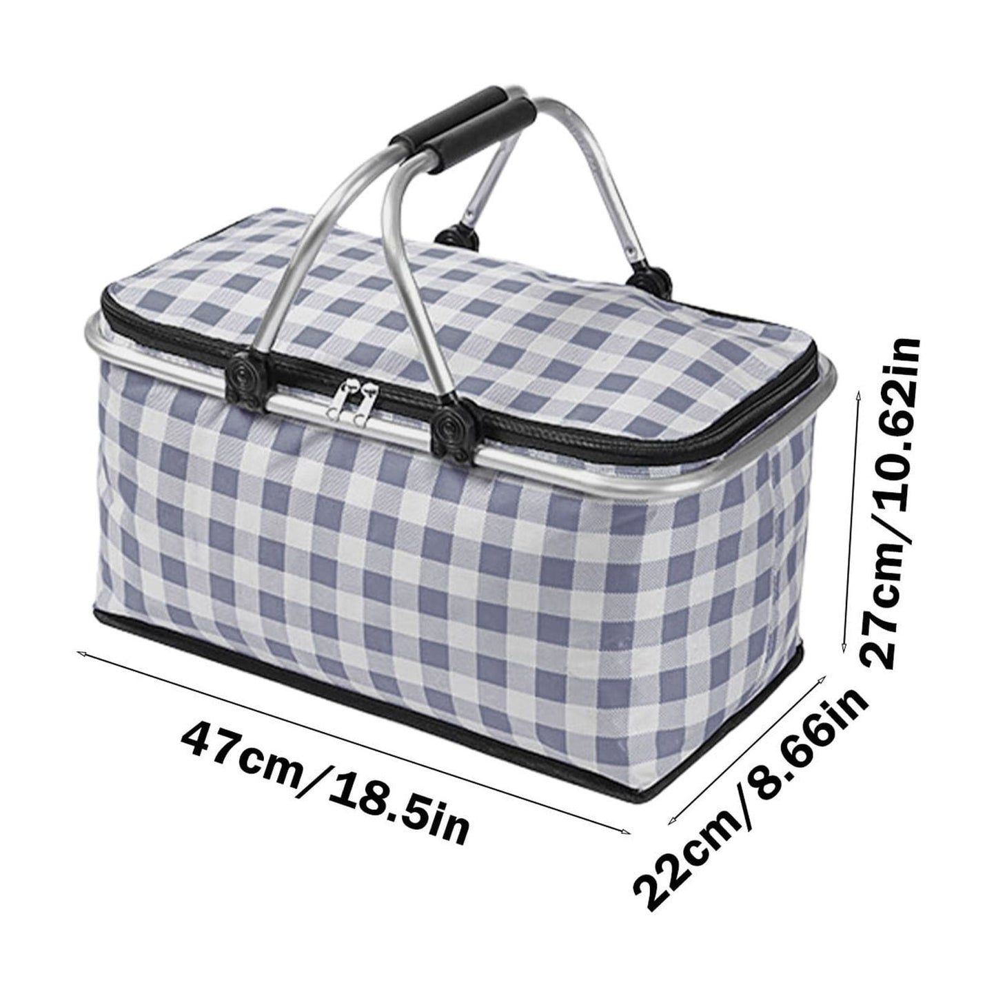Kdkad Picnic Basket, Collapsible Shopping Basket with Lid Large Market Basket with Handles Reusable Folding Grocery Basket Insulated Cooler Bag for Picnic Travel 47x27x22cm/18.5x10.62x8.66in Black