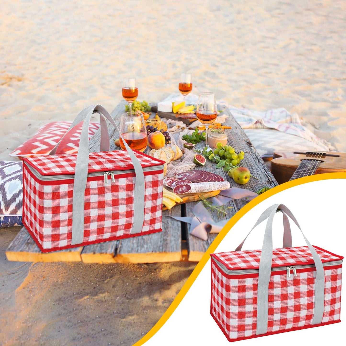 Darzheoy Large Picnic Basket Shopping Basket Camping Picnic Basket Travel Picnic Bag Portable Bento Bag Thermal Insulation Bag Red