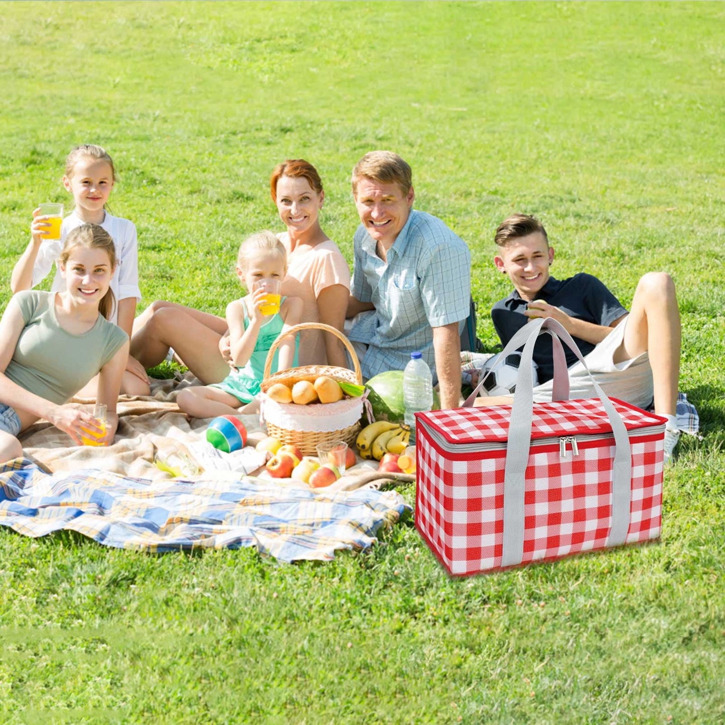 Darzheoy Large Picnic Basket Shopping Basket Camping Picnic Basket Travel Picnic Bag Portable Bento Bag Thermal Insulation Bag Red