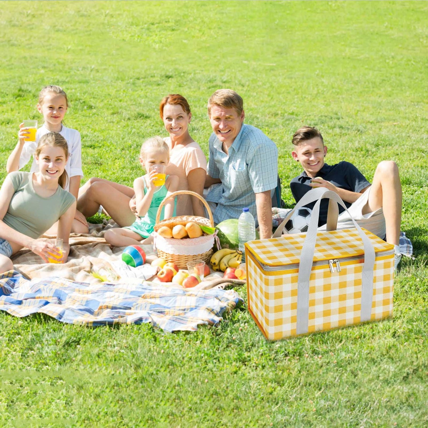 Darzheoy Large Picnic Basket Shopping Basket Camping Picnic Basket Travel Picnic Bag Portable Bento Bag Thermal Insulation Bag Yellow